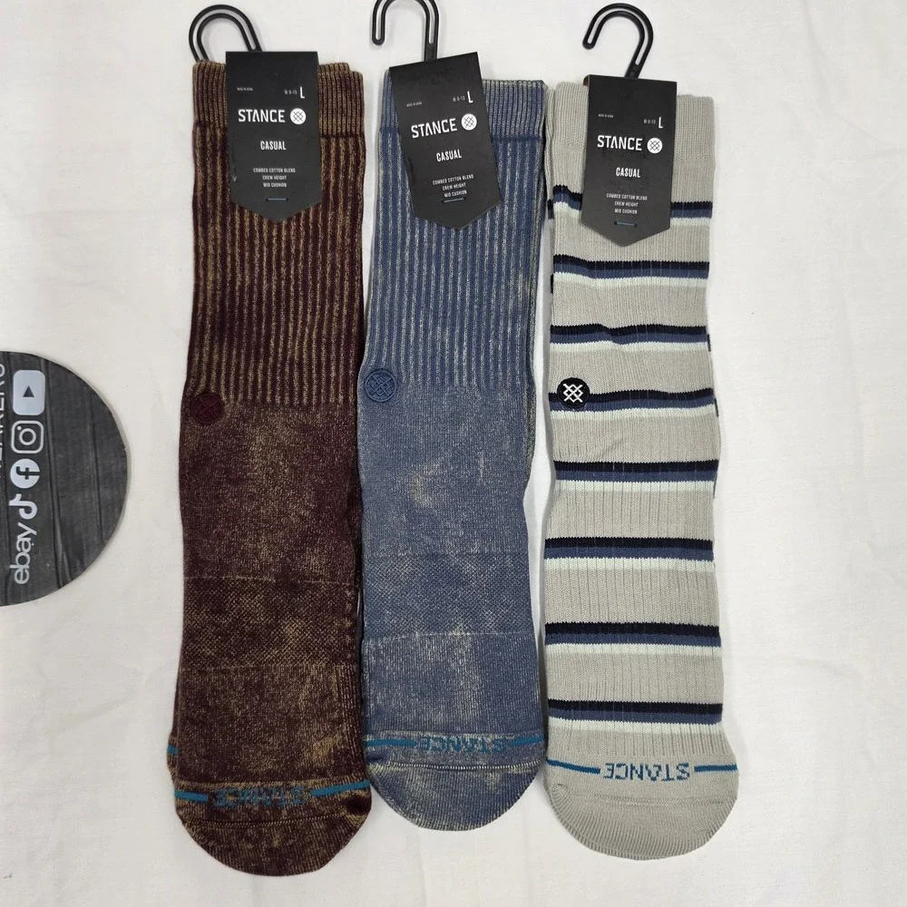 3 PACK Stance Combed Cotton Casual Socks Mid-Cushion Crew Height LARGE (9-13)